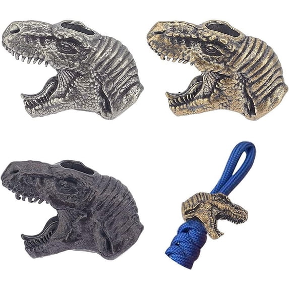 3 Pcs Dinosaur Head Shaped Brass Beads Mixed Colors Metal Spacer Beads Keychain Bracelet Accessories Bead Necklace Pendant Bead for EDC String Craft