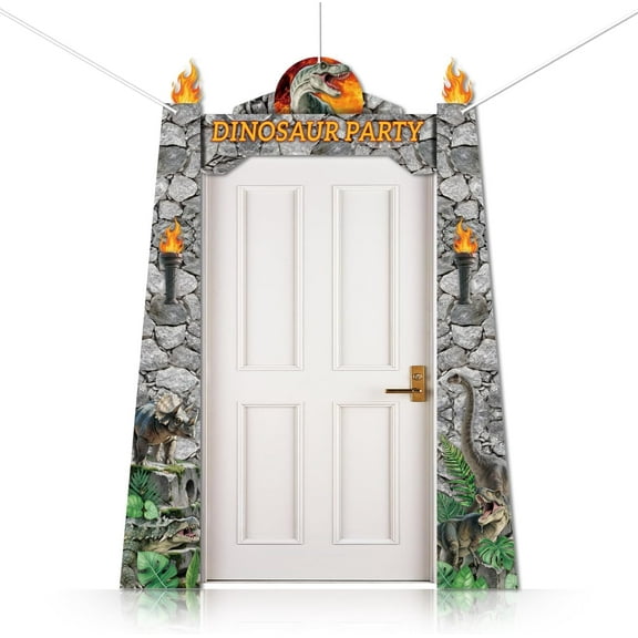 3 Pcs Dinosaur Party Decorations Porch Banner Backdrop Dinosaurs Plants Flames Birthday Party Baby Shower Decor Dino Theme Party Supplies Polyethylene