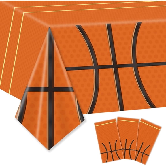 3 Pcs Disposable Basketball Themed Tablecloths, 54" x 108" Rectangle Waterproof Plastic Table Covers, Sports Style Table Cloths for Basketball Party, Birthday Party, Sports Event & Themed Party Decor