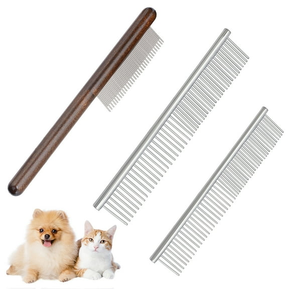 3 Pcs Dog Combs Pet Comb with Rounded Ends Stainless Steel Teeth Dog Grooming Comb Macrame Tassel Brush Supplies For Macrame Fringe Cord Pet