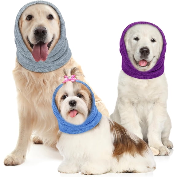 3 Pcs Dog Ear Covers for Bath Dog Ear Muffs Noise Protection Thicken Dog Head Wrap 3 Size Quiet Ears for Dog Anxiety Relief Barking Grooming Calming Winter Warm, 3 Colors