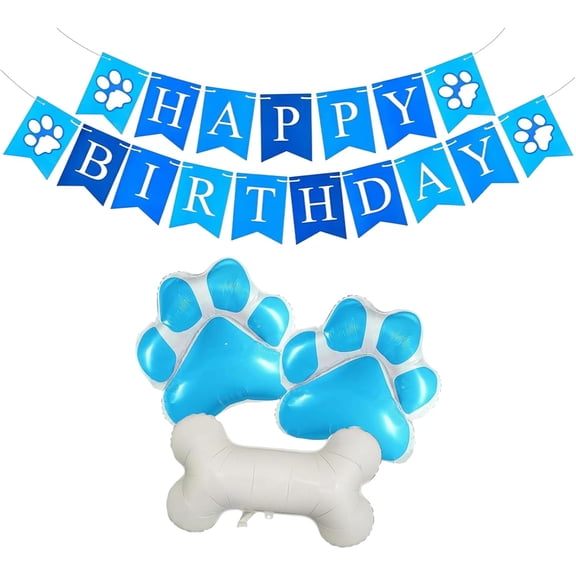3 Pcs Dog Party Balloons with 2Pcs Light Blue Paw and 1Pcs Bone Shaped for Baby Shower Kids Birthday Pets Decoration (Light Blue2)
