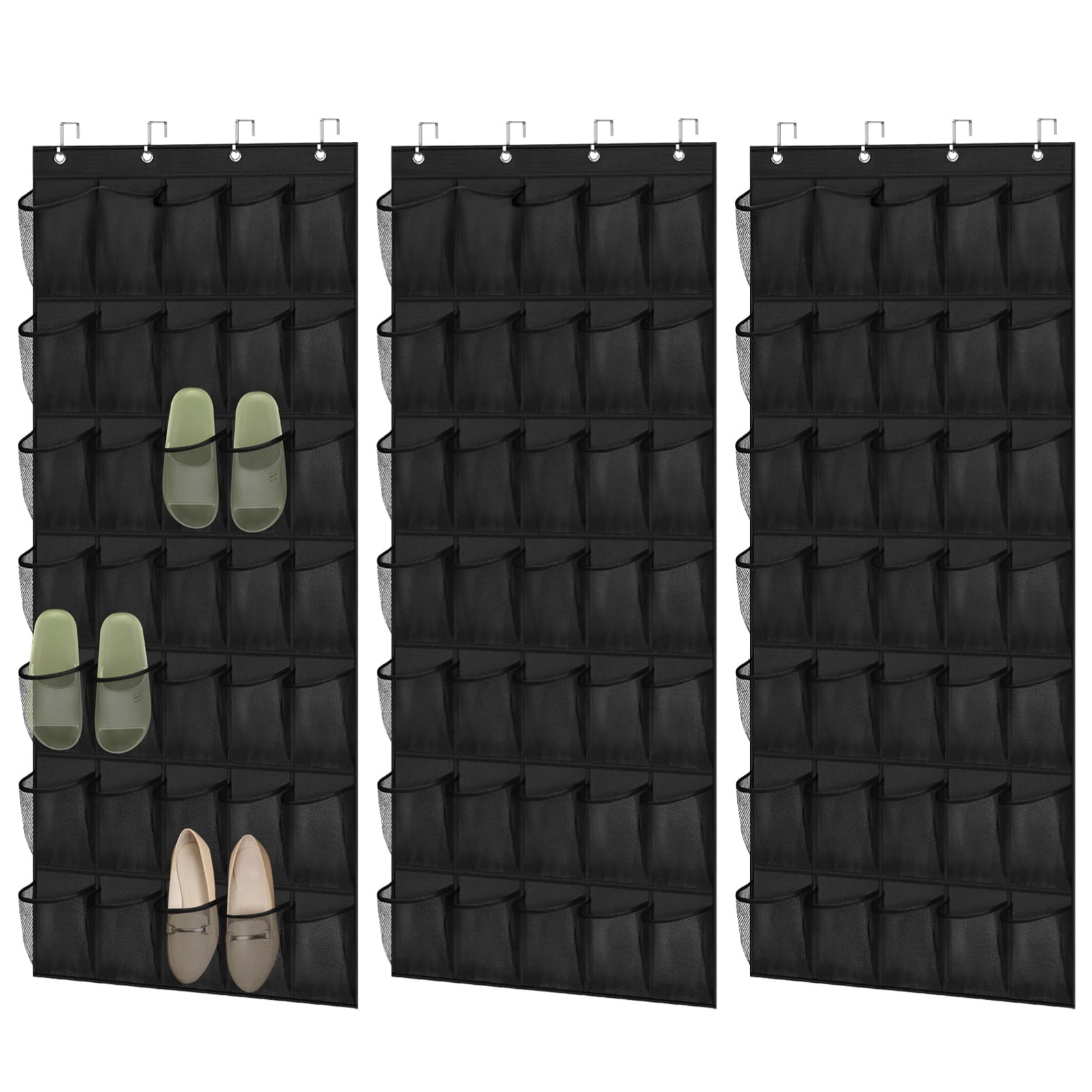 3 Pcs Over the Door Shoe Organizers, 35 Pockets Large Hanging Storage Bags, Space-saving Non-Woven Mesh Shoe Racks, Hanging Storage Holders for Shoes, Boots, 27.5×65", Fits Standard Doors