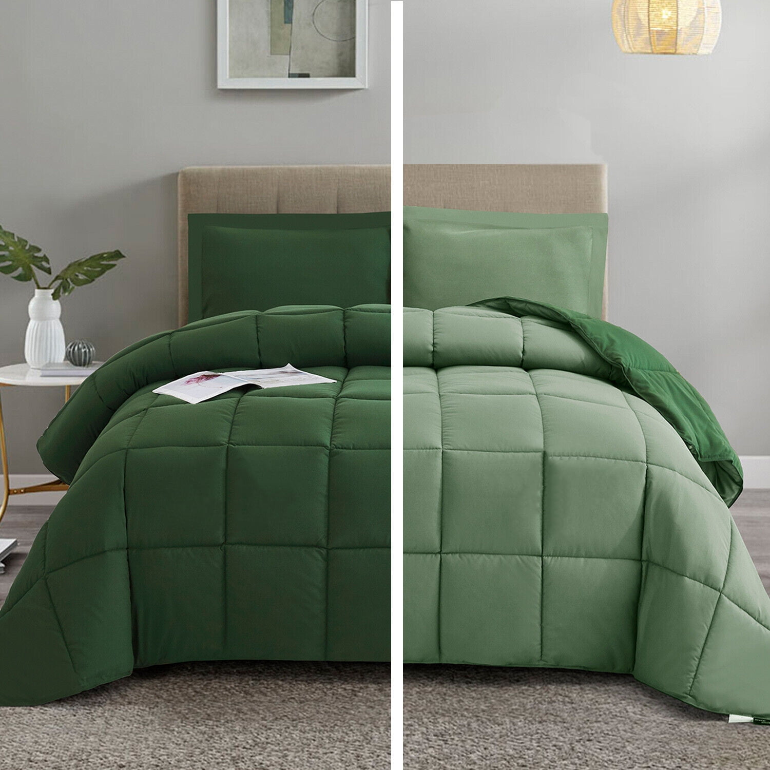 King Size Green Reversible Down Alternative Microfiber Comforter Set
