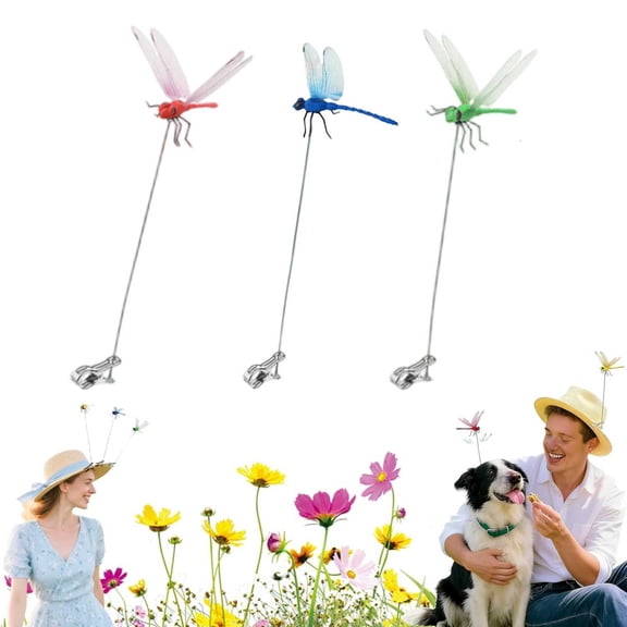 3 Pcs Dragonfly Clip Bug Repellent, 2026 New Fake Dragon Fly Hat Clips, 3D Dragonfly Garden Stakes Decor, Realistic Humming Bird Stakes, Artificial Clip-On Fly Deterrent for Indoor Outdoors