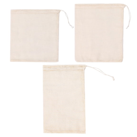 3 Pcs Drawstring Cotton Mesh Bag Toy Organization Bags Convenience Shopping Bags