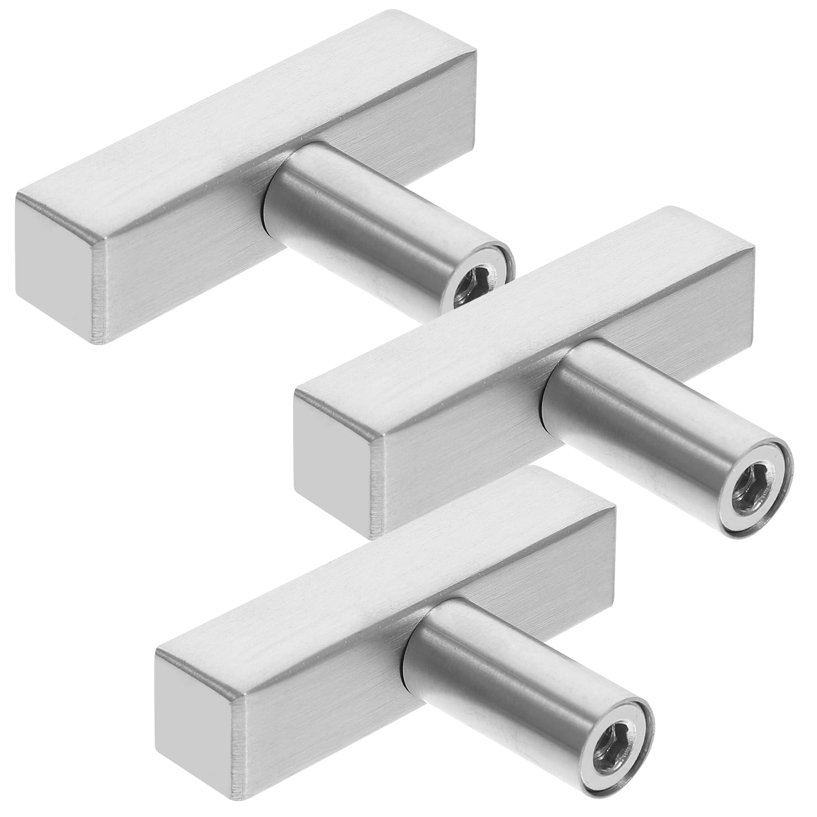 3 Pcs Dresser Drawer Knobs Door Handle Silver Kitchen Handles Square Stainless Steel