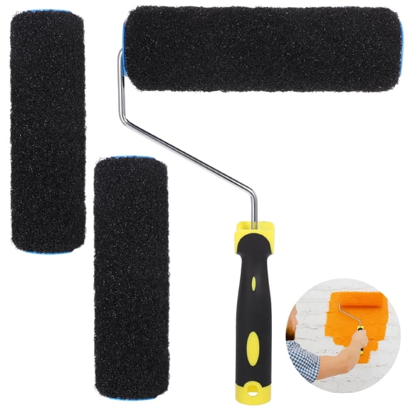 3 Pcs Drywall Compound Roller Covers, 9" Paint Roller Covers with 1 Paint Frame, Drywall Texture Roller Brushes with Handles, Ideal for Smooth and Even Application of Drywall Materials
