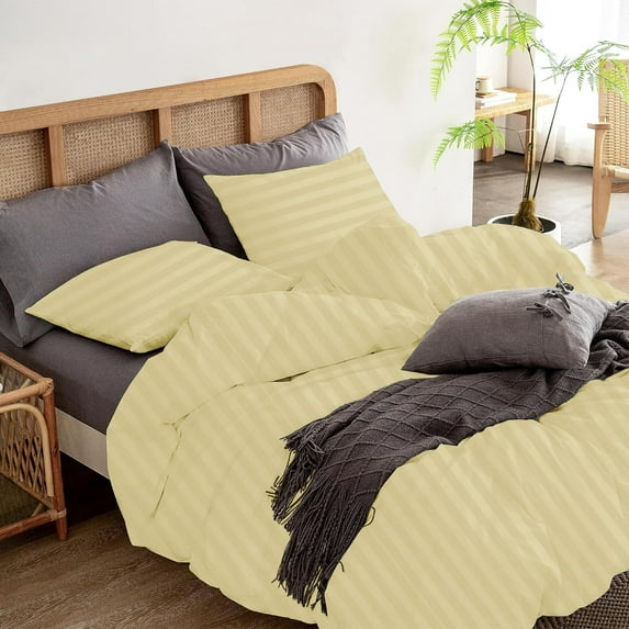 3 Pcs Duvet Cover Set 100% Egyptian Cotton 1000 Thread Count with Zipper Closure & Corner Ties - King/California King Size (94" x 104") Inch, Ivory Stripe