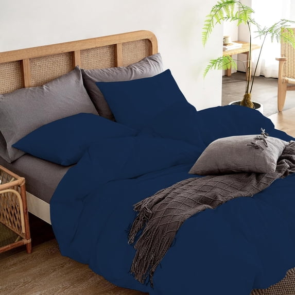 3 Pcs Duvet Cover Set 100% Egyptian Cotton 1000 Thread Count with Zipper Closure & Corner Ties - King/California King Size (94" x 104") Inch, Navy Blue Solid