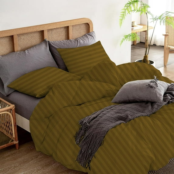 3 Pcs Duvet Cover Set 100% Egyptian Cotton 1000 Thread Count with Zipper Closure & Corner Ties - King/California King Size (94" x 104") Inch, Taupe Stripe