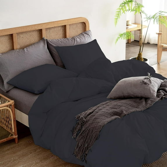 3 Pcs Duvet Cover Set 100% Egyptian Cotton 1000 Thread Count with Zipper Closure & Corner Ties - Super King Plus Size (120" x 120") Inch, Black Solid