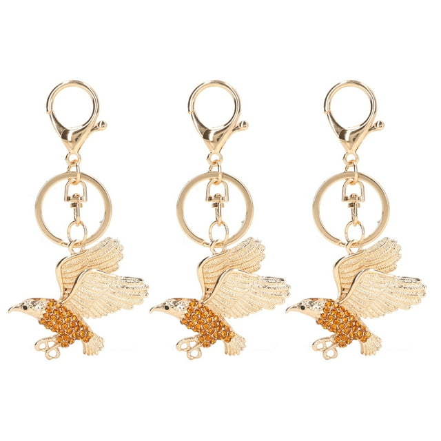 3 Pcs Eagles Keychain Cute Exquisite Details Gold Rhinestone Keychain ...