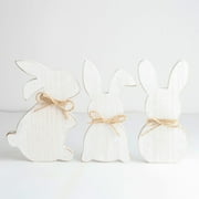 3 Pcs Easter Bunny Table Wooden Sign Spring Rabbit Shape Wood Tabletop Decoration Tiered Tray Bunny Table Decor Farmhouse Tabletop Decor Unfinished Wood Rabbit Cutout for Easter Home (White)
