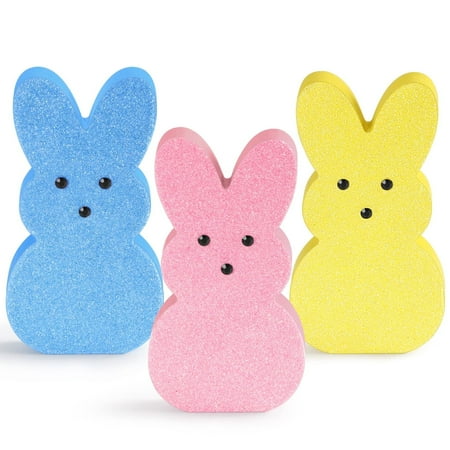 3 Pcs Easter Decoration for the Home Easter Decorations Sign Bunny Rabbit Wooden Table Ornaments Set for Spring Birthday Home Office Farmhouse Gift