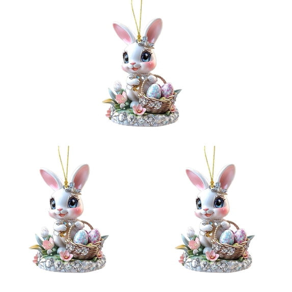 3 Pcs Easter Decorations Acrylic Hanging Ornaments Bunny Flower Garland Designs DIY Crafts, 2D Acrylic Mini Rhinestones Glitter Rabbit Hanging Pendants for Easter Theme Decoration Supplies