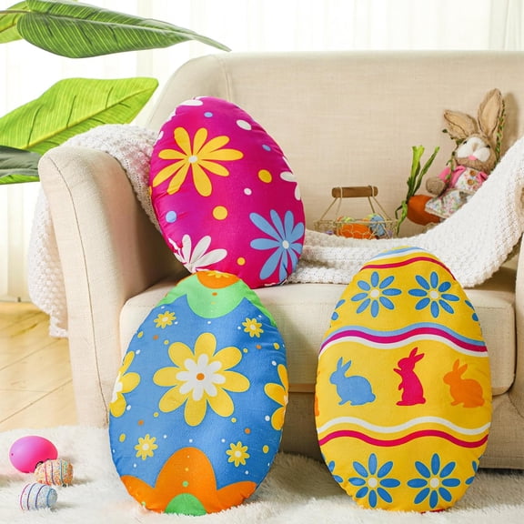 3 Pcs Easter Eggs Pillow Soft Plush Easter Eggs Shaped Pillow with PP Cotton Filling 15.7 Inches for Home Bed Living Room Bedroom Couch Sofa Car Office Chair Easter Decorations