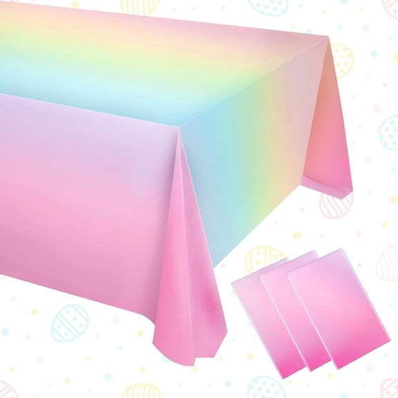 3 Pcs Easter Tablecloth Decorations Rainbow Pastel Table Cloths for Parties Decorations Plastic Birthday Tablecloth Party Supplies Rectangle Table Cover for Baby Shower Wedding Princess