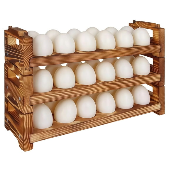 3 Pcs of Egg Rack for Fresh Eggs, Stackable Wooden Egg Holder for Countertop, Quail & Pigeon Eggs Display, Rustic Design, Stable & Long-Lasting, Space-Saving Kitchen Storage