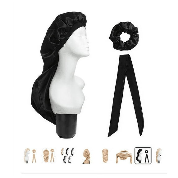 3 Pcs Elastic Wide Edge Satin Bonnet Long Hair Hat Sleeping Hats Wrap Night Cap Hair Care Bonnet for Women Men Unisex Cap in Black Only
