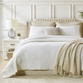 thumbnail image 1 of 3 Pcs Elegant Solid Color Quilt Set with Envelope Pillowcases, Soft and Lightweight, Queen, White, 1 of 9