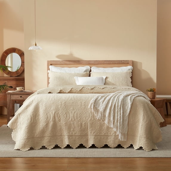 3 Pcs Elegantly Embroidered 100% Cotton Oversized Quilt Bedspread Set TL140