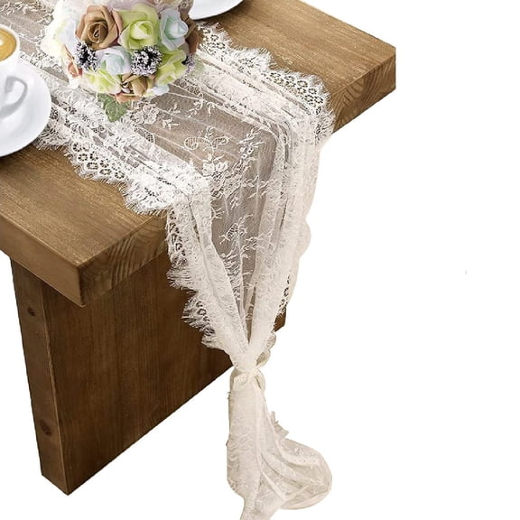 3 Pcs Embroidered Lace Table Runner 14 x 120 Inch Rustic Wedding Decor Boho Chic Tablecloth for Bridal Shower Dinner Party, white