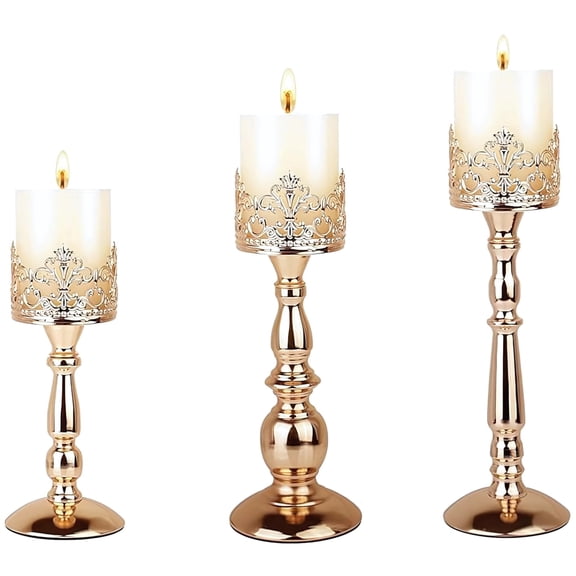 3 Pcs European Style Wedding Gift Crown Hollow Vintage Candle Holders Set, Gold 3-Piece Set for Table Centerpiece, Gothic Candle Sticks, Perfect for Weddings, Parties, and Home Dcor