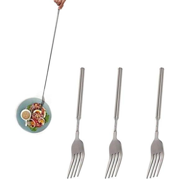 3 Pcs Extendable Forks, BBQ Telescopic Forks Stainless Steel 8.7-25.4Inch Long Handle Fork Barbecue Cutlery Telescopic Toasting Dinner Fruit Dessert (3)
