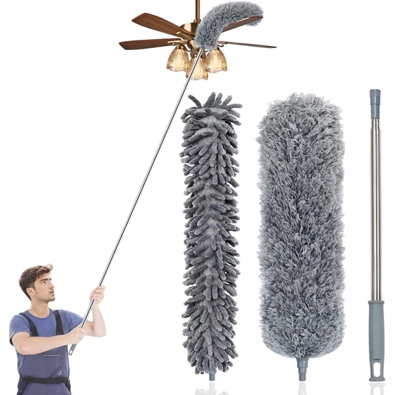 3 Pcs Extendable Microfiber Feather Duster, Electrostatic Bendable Head, Up to 100 Inch Feather Dusters for Cleaning Ceiling Fan, Cobweb, Wall, Furniture
