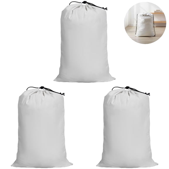 3 Pcs Extra Large Canvas Laundry Bags with Drawstring, 47.2 x 29.1 in Washable Laundry Bag for Clothes Storage, Heavy Duty Hamper Liner, Space Saving, White