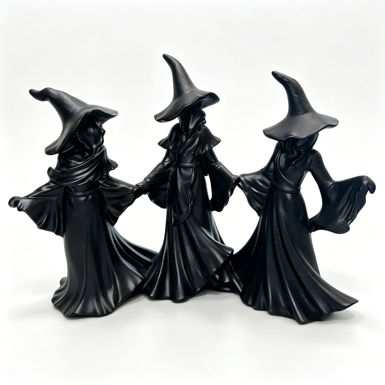 3 Pcs Faceless Witch Statue Set, Black Resin Hand‑Holding Halloween ...