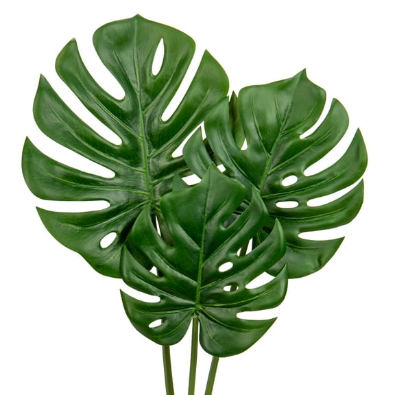 3 Pcs Fake Tropical Plants Palm Leaves Artificial Monstera Leaves with Long Stem Realistic Philo Turtle Leaves Wedding Party Home Decor