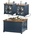 thumbnail image 1 of 3 Pcs Farmhouse Coffee Table Sets, Large End Side Tables with Charging Station & Coffee Table with Hidden Storage Space, Blue Living Room Table Set, Wood Furniture Set for Living Room, 1 of 9