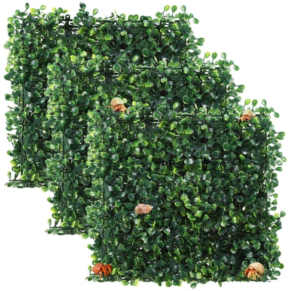 3 Pcs Faux Grass Mats, Hermit Crab Wall Climbing Tiles, Realistic Plastic Turf Panels, Artificial Hide Toys for Reptile Pets, Aquarium Decor