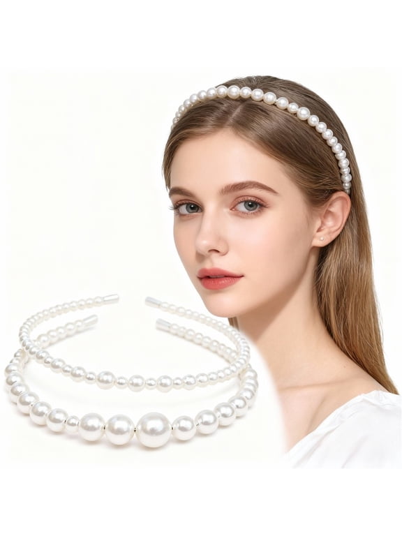 3 Pcs Faux Pearl Headbands for Women, White Beaded Pearl Hair Hoop Set, Elegant Vintage Bridal Hairbands for Wedding Party Daily Hair Accessories