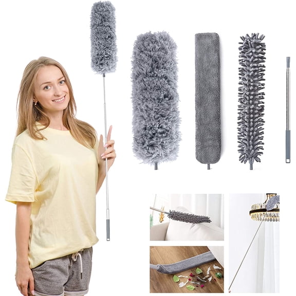 3 Pcs Feather Duster Telescopic Microfiber, Washable Duster Dust Broom