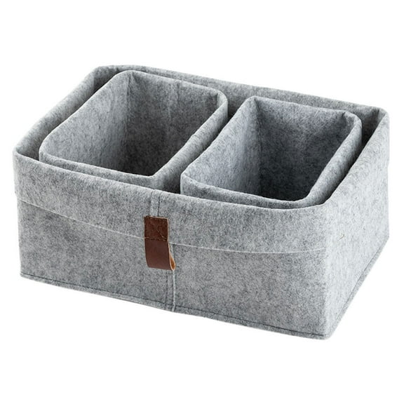 3-Piece Grey Felt Storage Basket Set - Foldable Desktop Organizers for Home, Office, Dorm - Space-Saving Multi-Purpose Bins for Clothes, Books, Toys