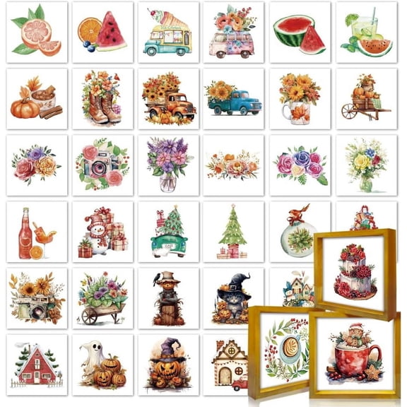 3 Pcs Festivals Wood Picture Frames With 18 Sheets Interchangeable Season Paper Card 7x7inch Home Indoor Decor Signs Spring Summer Fall Winter Christmas Decoration 1set