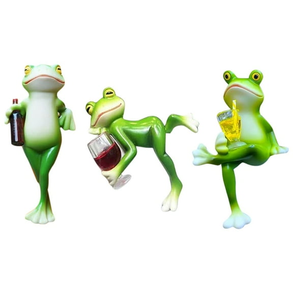 3 Pcs Figurines Plant Decorations for Pots, Funny Drink Miniature Frog, Frog Statue Garden Decor Lawn Ornament