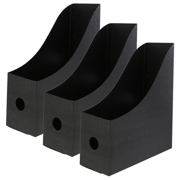 3 Pcs File Storage Box Holder Binders Book Stand Desk Organizer Office Student Use Black