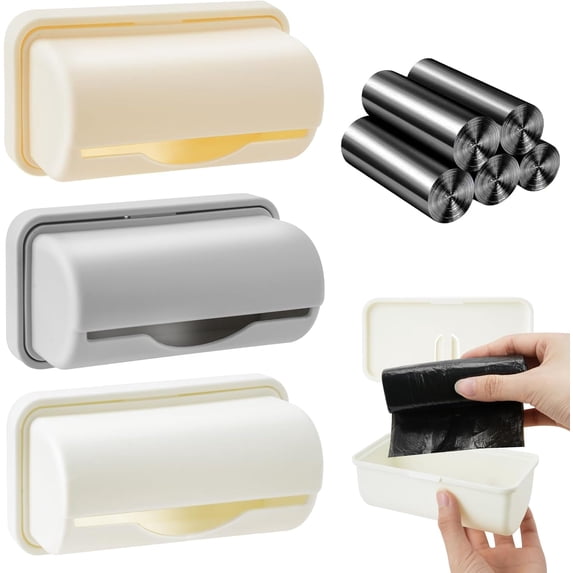3 Pcs Fine Liner Trash Bag Holder Dispenser, Wall Mounted Plastic Bag Organizer with Trash Bags 100 Counts, Garbage Bag Holder Under Sink for Bottom of Can for Kitchen Cabinet