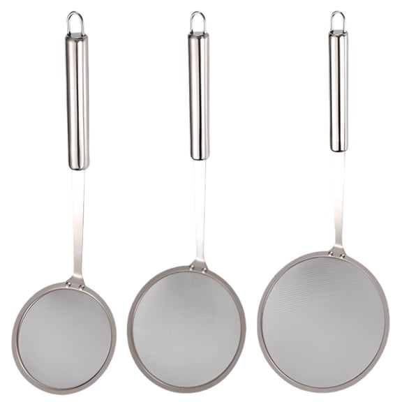 3 Pcs Fine Mesh Skimmer Spoon Set, 304 Stainless Steel Hot Pot Strainer, Long-Lasting Multi-Functional Kitchen Cooking Mesh Food Strainer Ladle with Long Handle