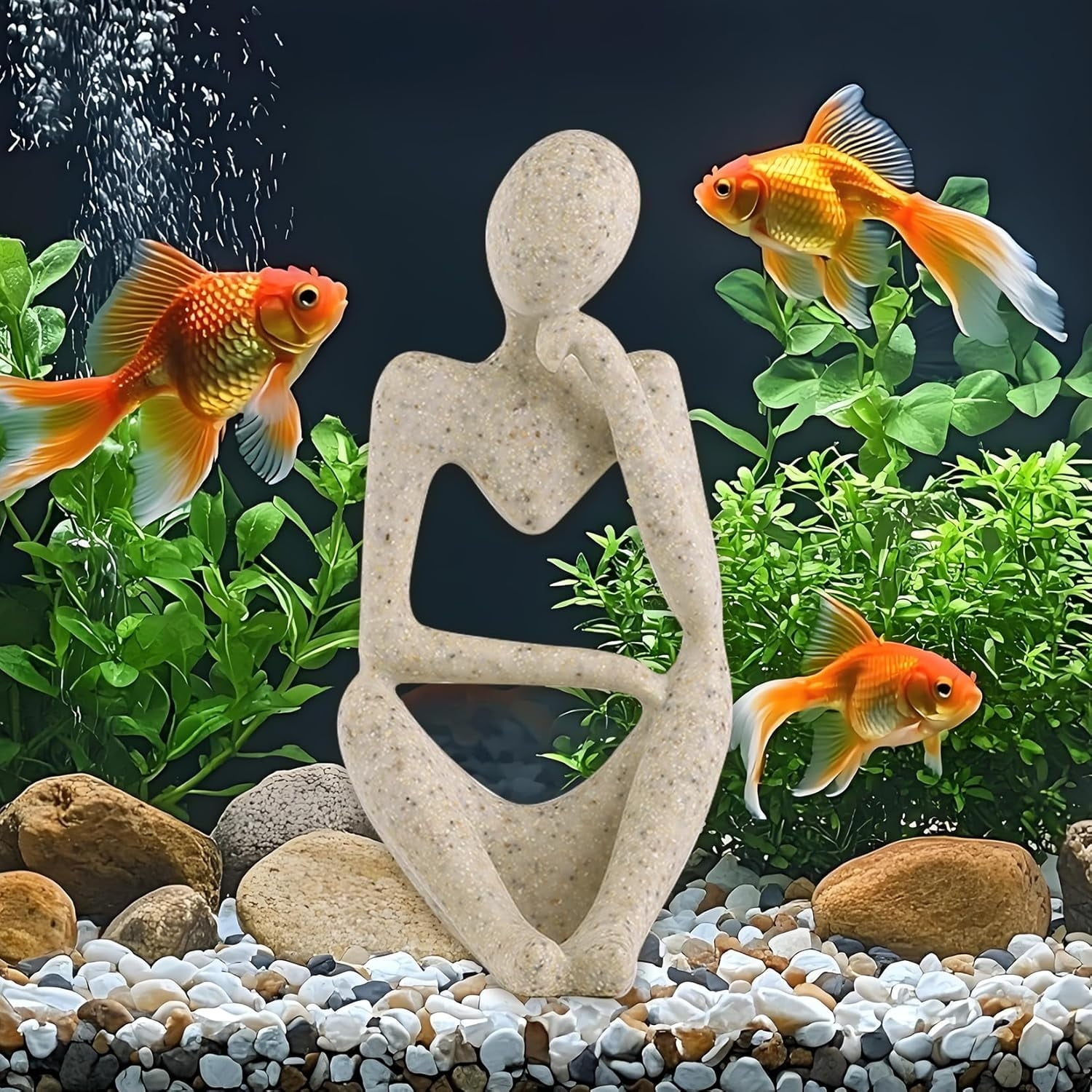 3 Pcs Fish Aquarium Decor Ornaments Minimalist Sandstone Thinker Statue ... - Decorations For Small Goldfish Tank Decoration