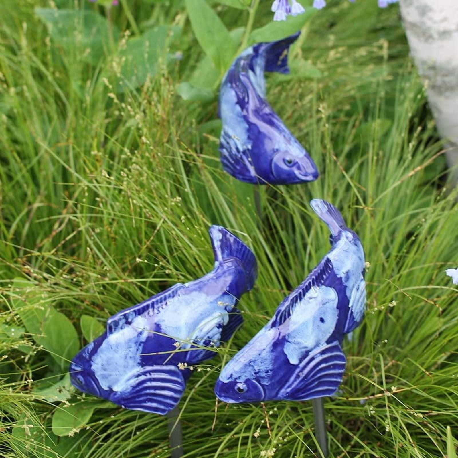 3 Pcs Fish Garden Koi Resin Crafts, Outdoor Garden Lawn Pond Ornament (Blue)