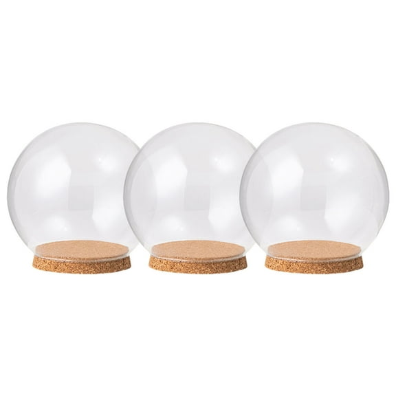 HEMOTON 3pcs Glass Display Case with Wood Base Clear Dome for Flowers Figurines Home Decor Crafts