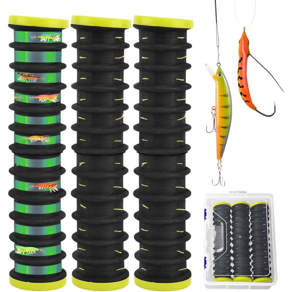 3 Pcs Fishing Leader Storage Organizer, EVA Foam Fishing Line Organizer with 12 Line Slots for Storing Lines Winding Board Rigs Holder Leader Tray Hook Keeper, with Tackle Box