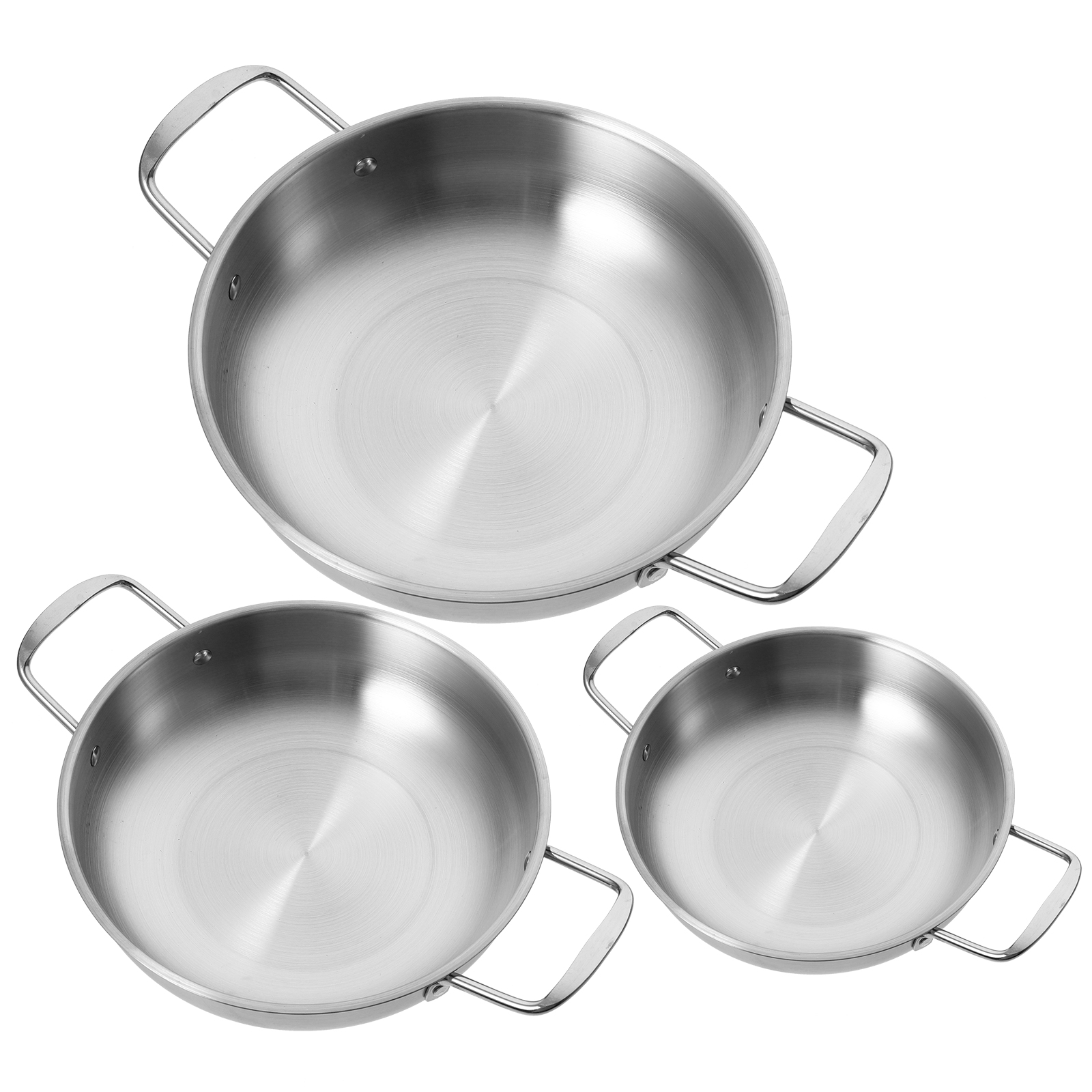 3 Pcs Flat Skillet Stainless Steel Steaming Pot Pans Home Cook Big Pots for Cooking Soup Ramen