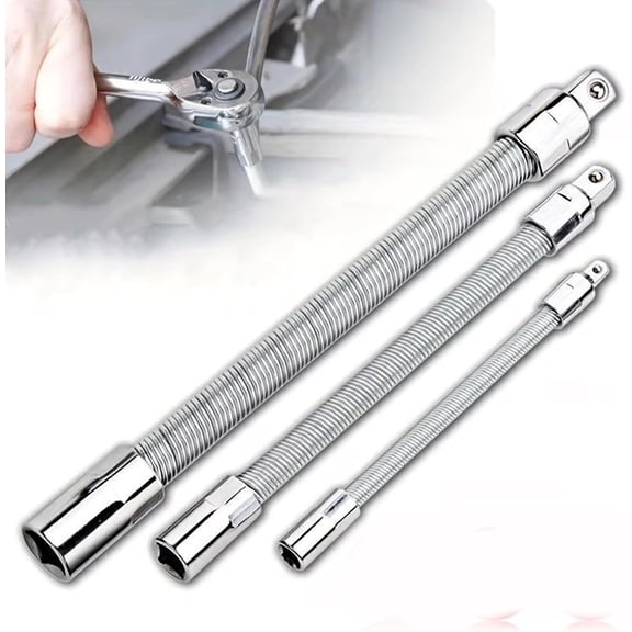 3 Pcs Flexible Socket Extension – Bendable Reach Socket Ratchet Wrench Connecting Rod,Universal Electric Wrench Extension Bar,Portable Hand Drive Tool for Tight Spaces,3 Sizes (Silver)