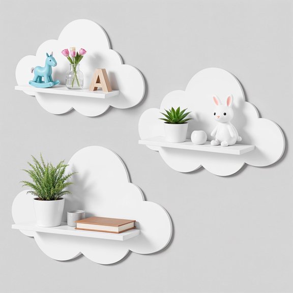 3 Pcs Floating Cloud Shelves for Wall White Modern Wall Decor Living Room Bathroom Bedroom